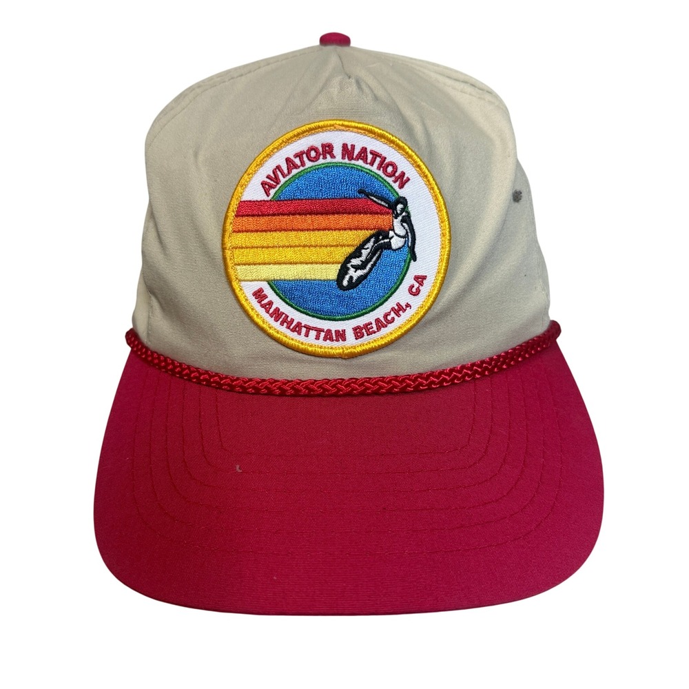 Aviator Nation Trucker Hat Unisex OS Tan Red Manhattan Beach Rainbow Snapback